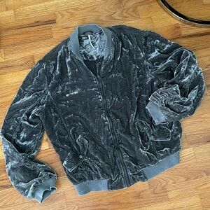 Grey crushed velvet Free People jacket, size M